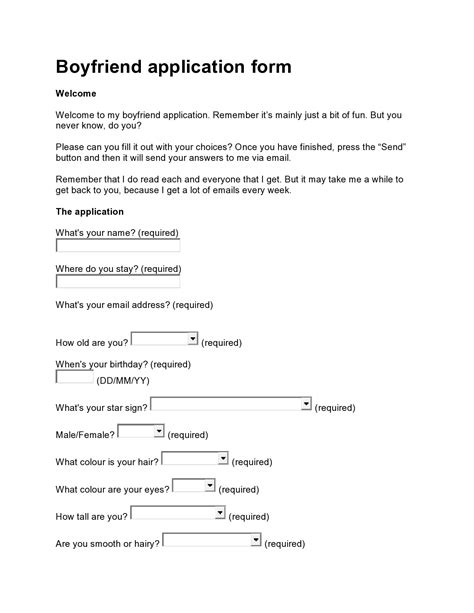 Boyfriend Application Form